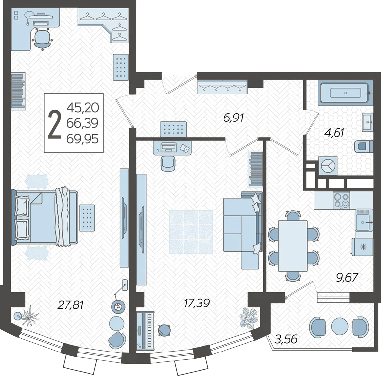 2-комнатные апартаменты №81, 69.9500 м²