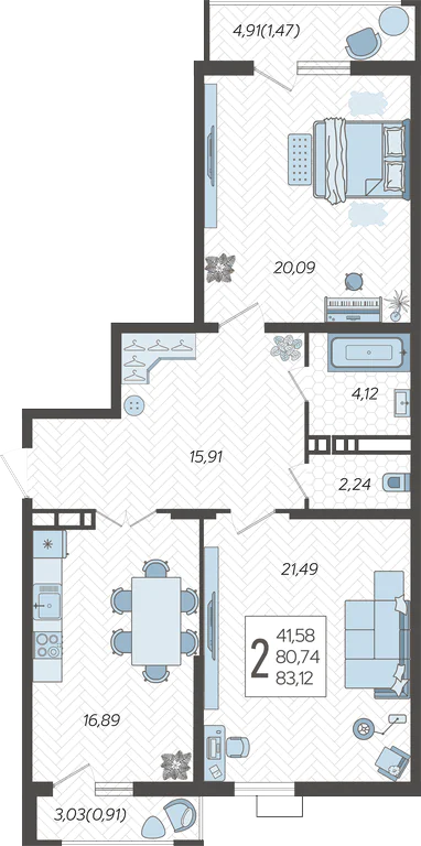 2-комнатная квартира №326, 83.1200 м²