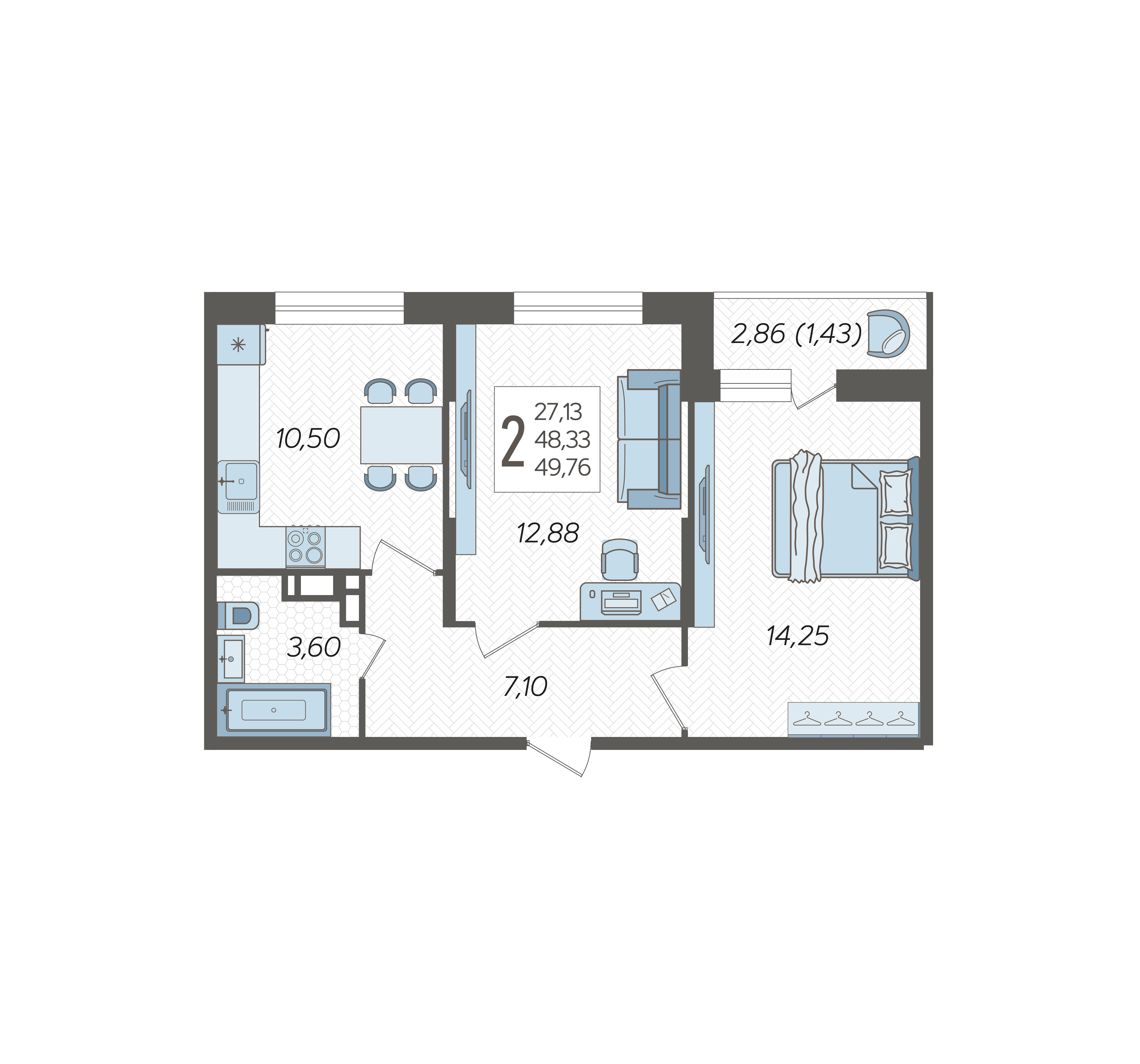 2-комнатная квартира №109, 49.7600 м²