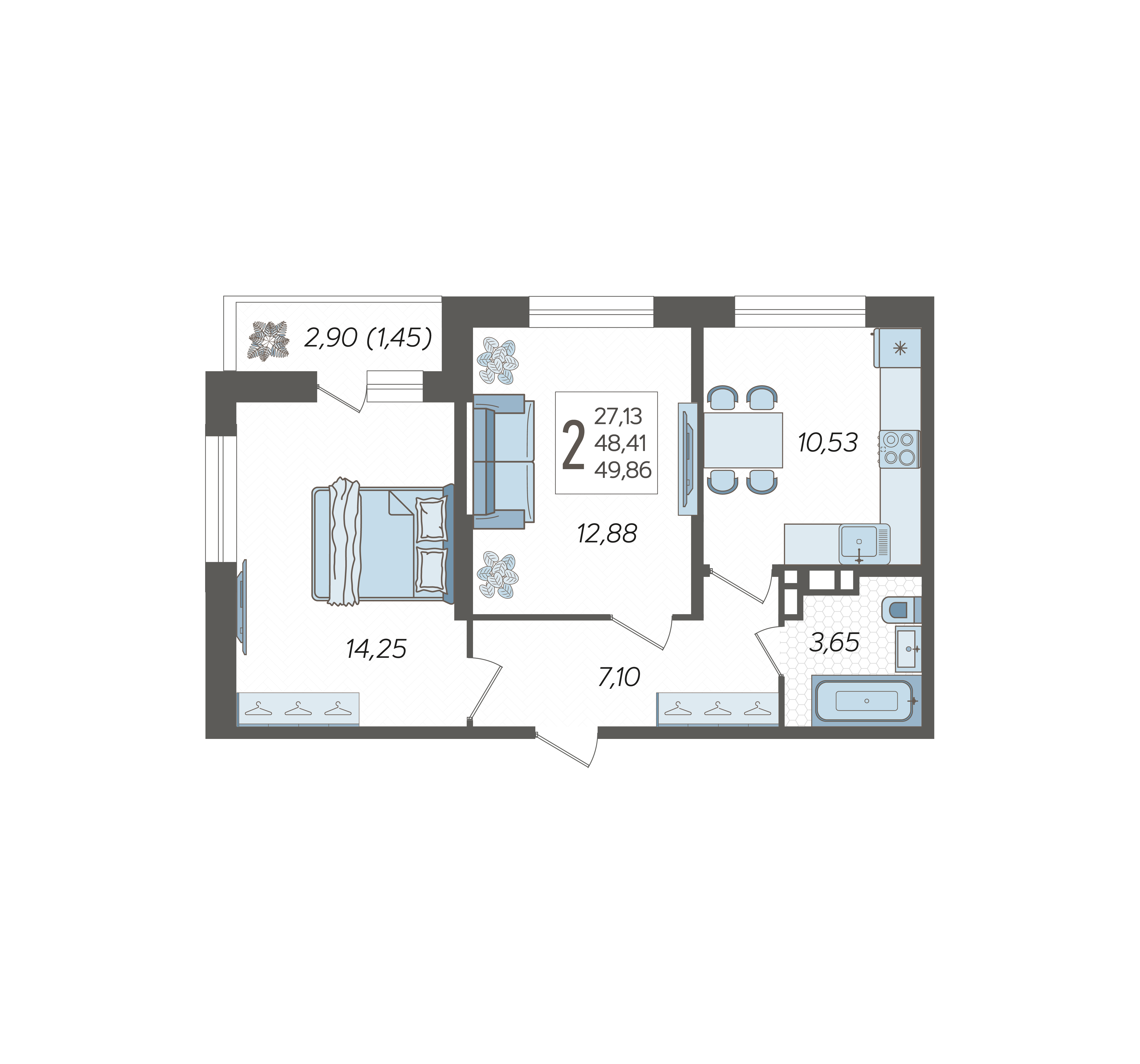 2-комнатная квартира №329, 49.8600 м²