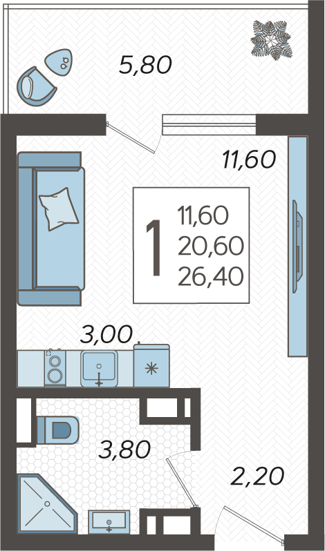 Студия №152, 26.4000 м²