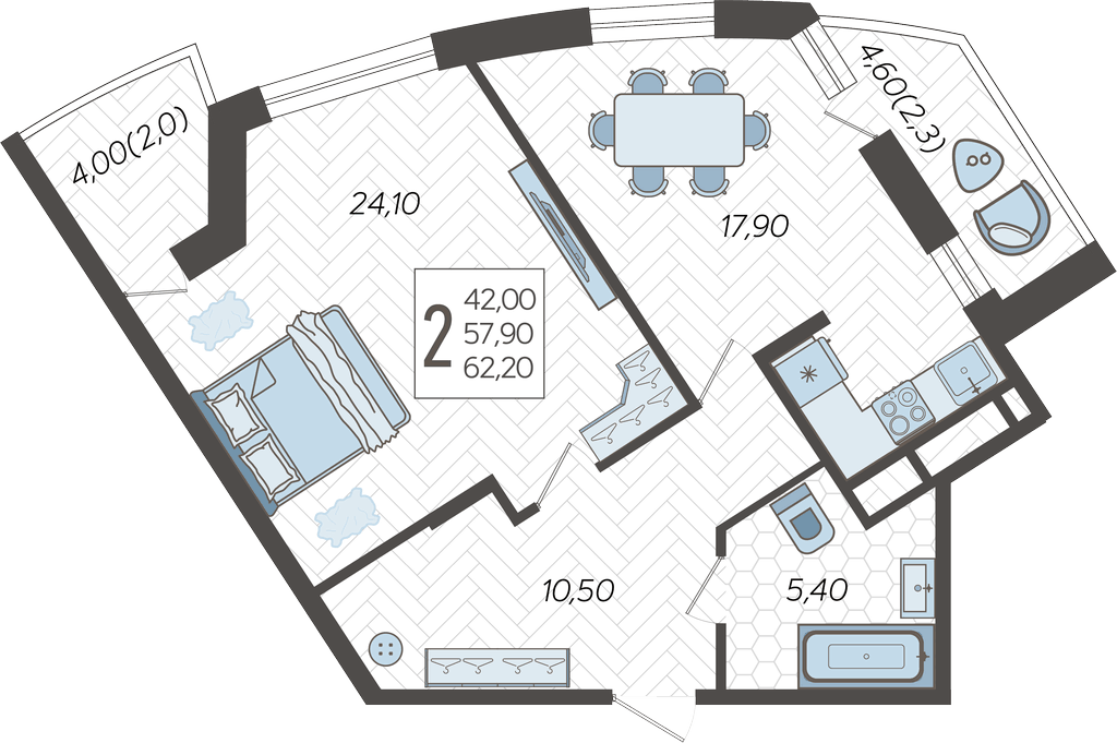 2-комнатная квартира №15, 63.1000 м²