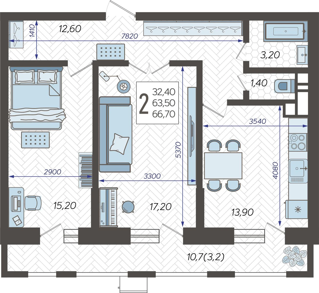 2-комнатная квартира №58, 66.7000 м²