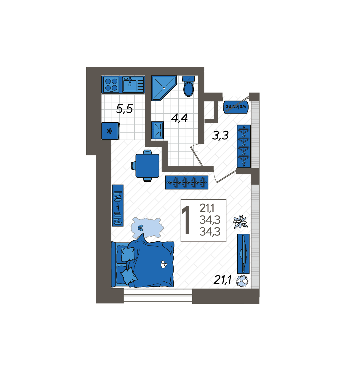 Студия №143, 34.3000 м²