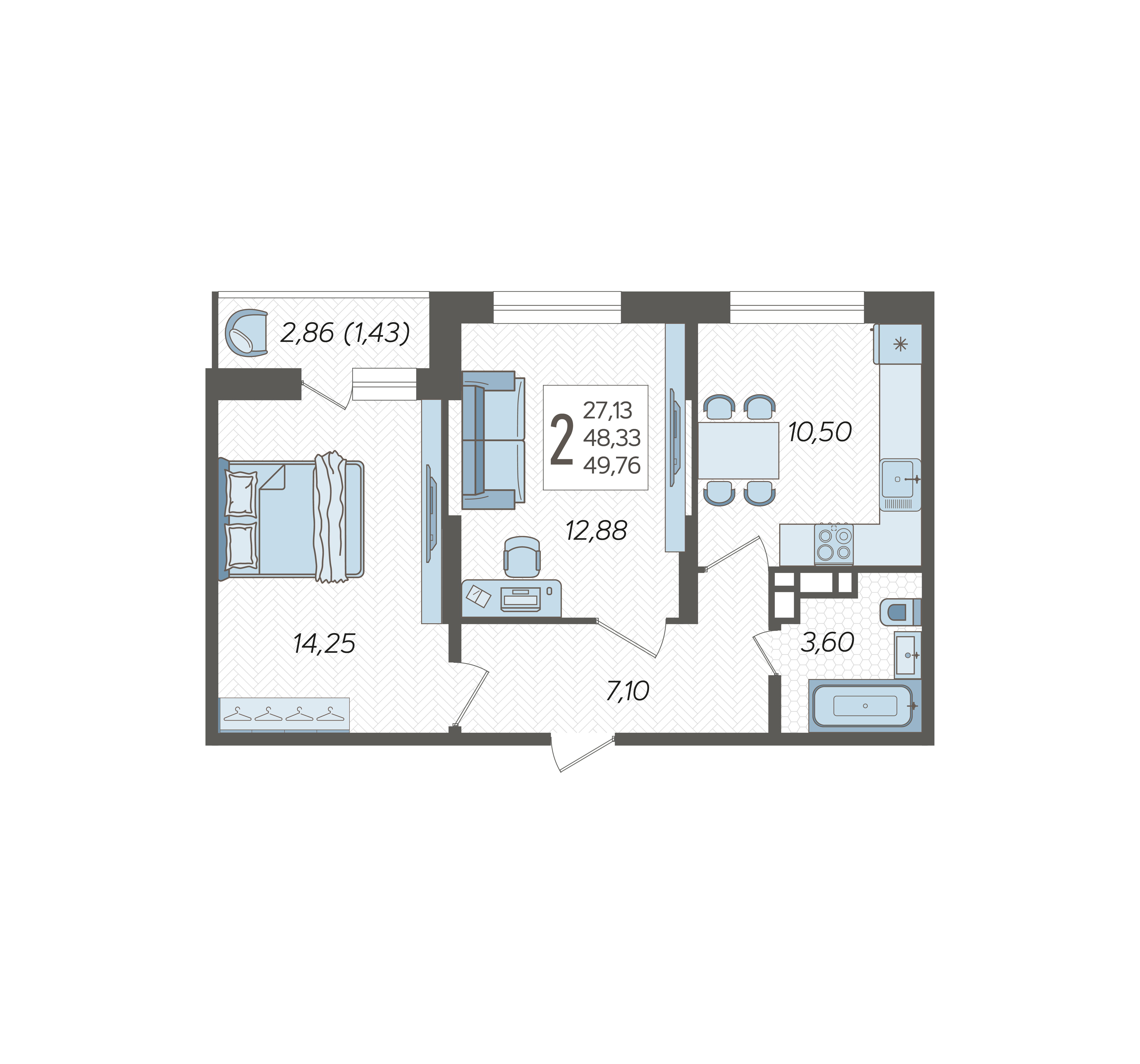 2-комнатная квартира №162, 49.7600 м²