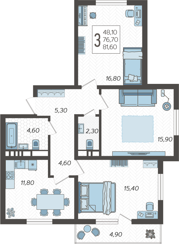 3-комнатная квартира №12, 81.6000 м²