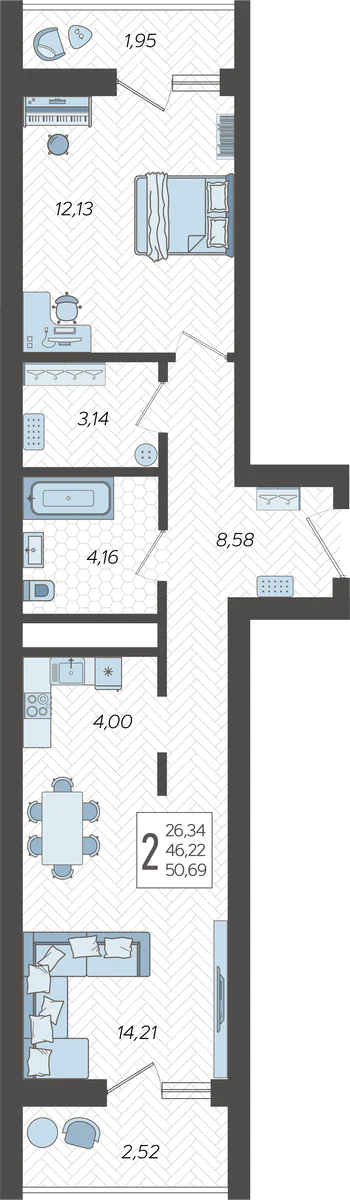 2-комнатная квартира №177, 50.6900 м²