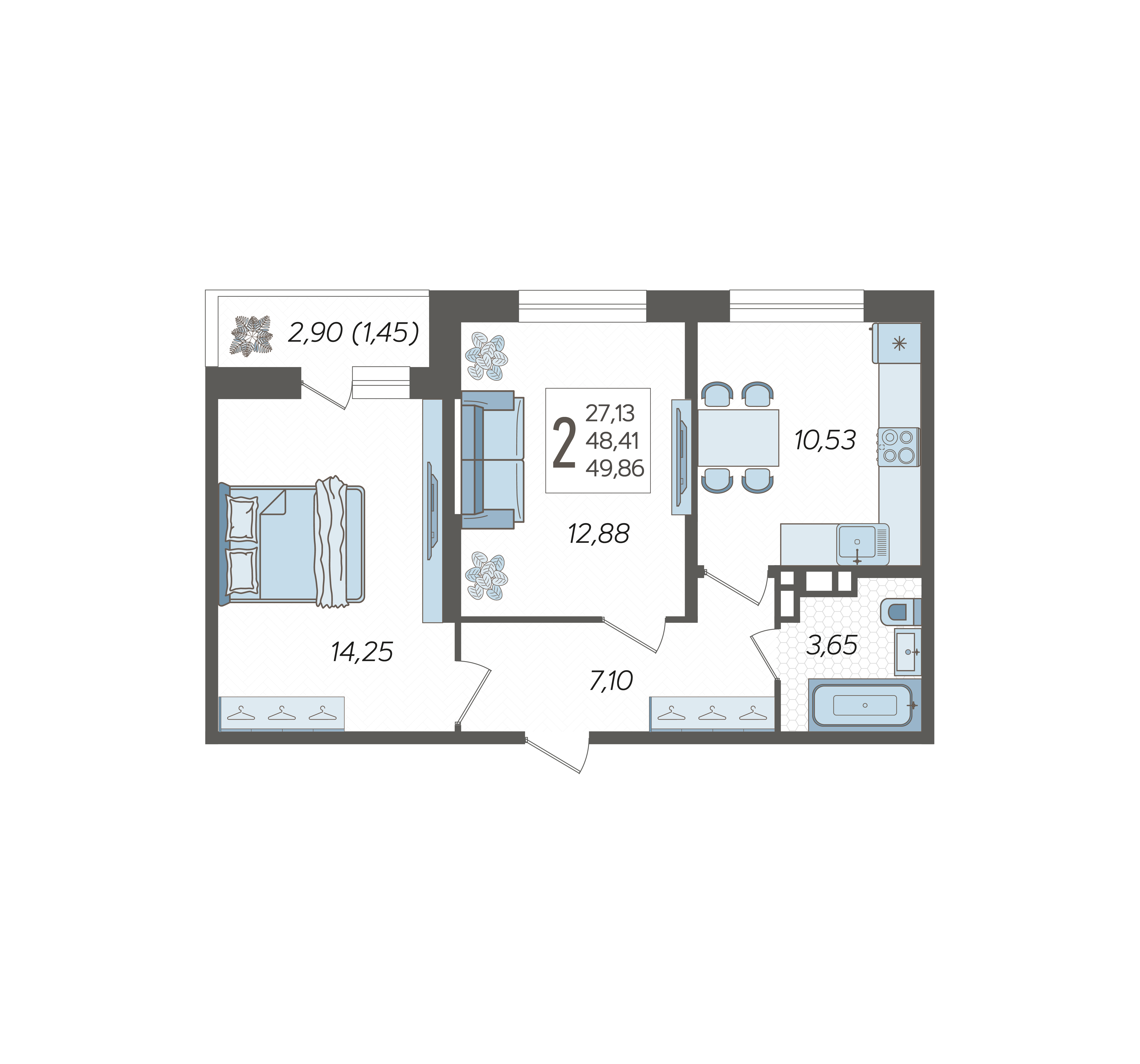 2-комнатная квартира №89, 49.8600 м²