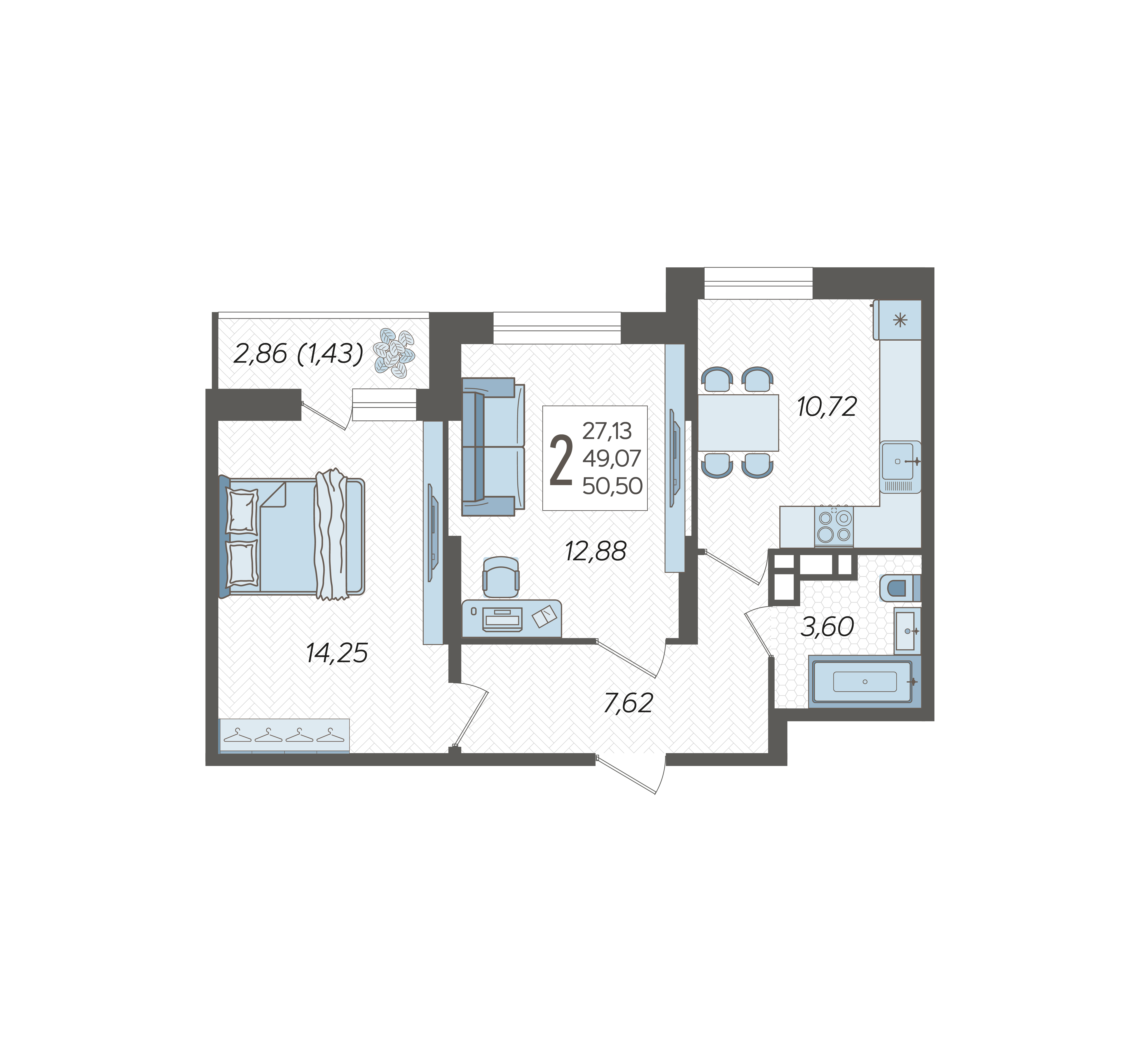 2-комнатная квартира №270, 50.5000 м²