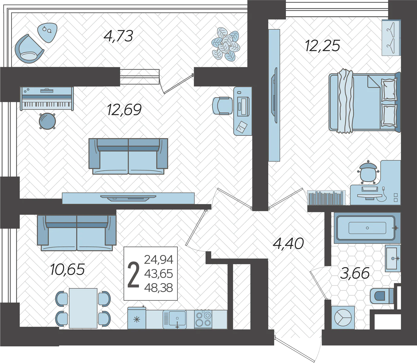 2-комнатная квартира №82, 50.0000 м²