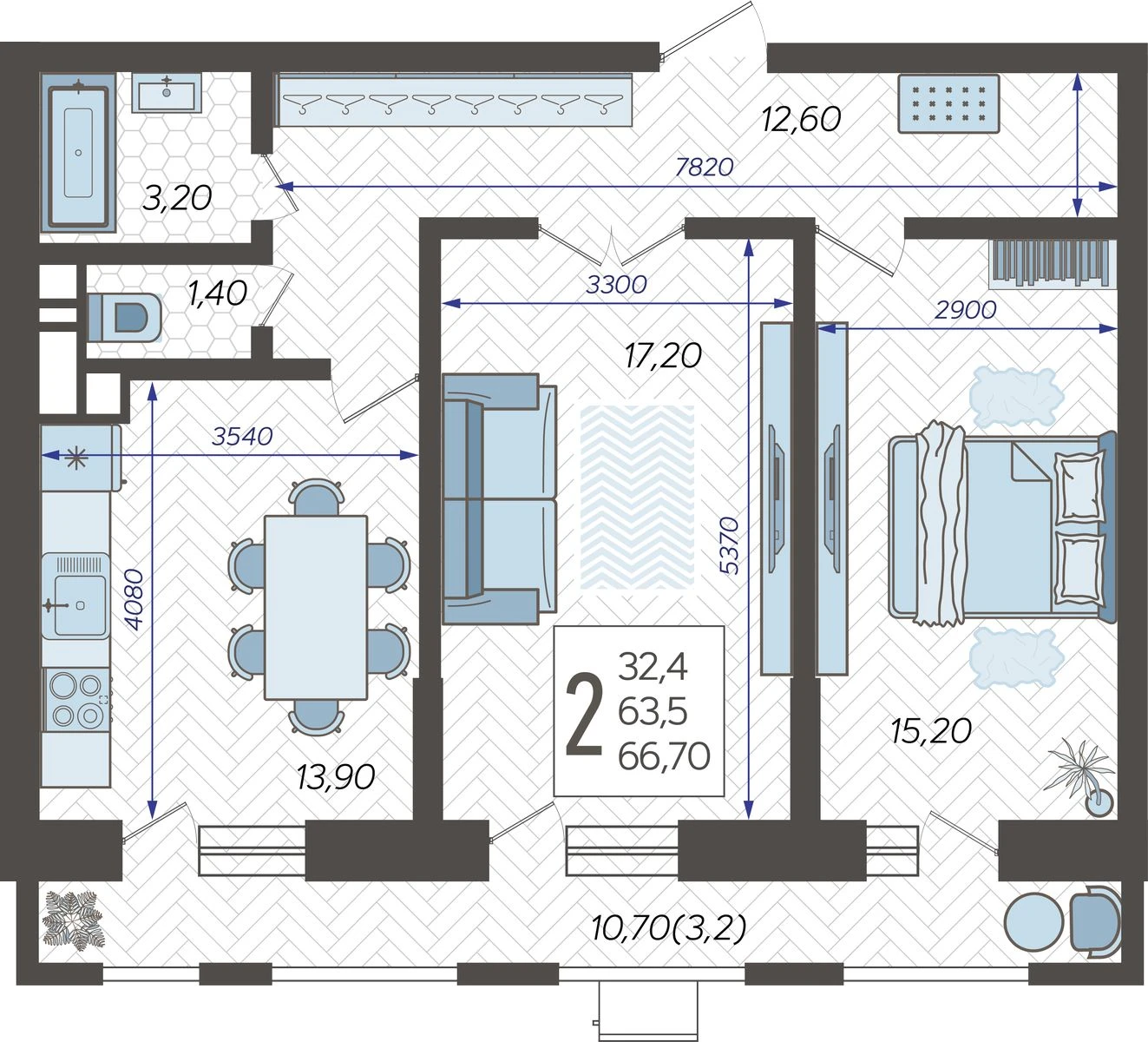 2-комнатная квартира №230, 66.7000 м²