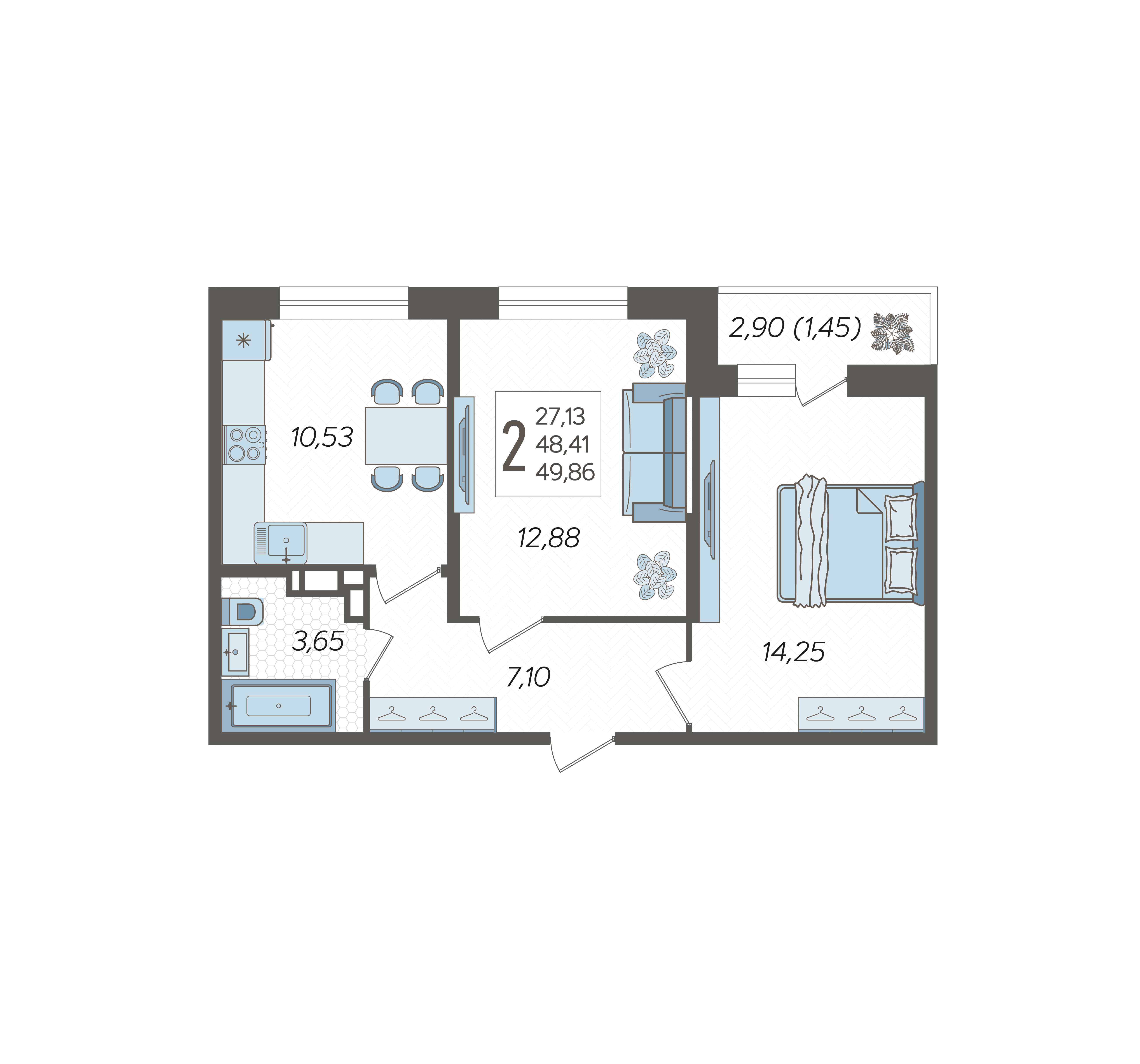 2-комнатная квартира №302, 49.8600 м²
