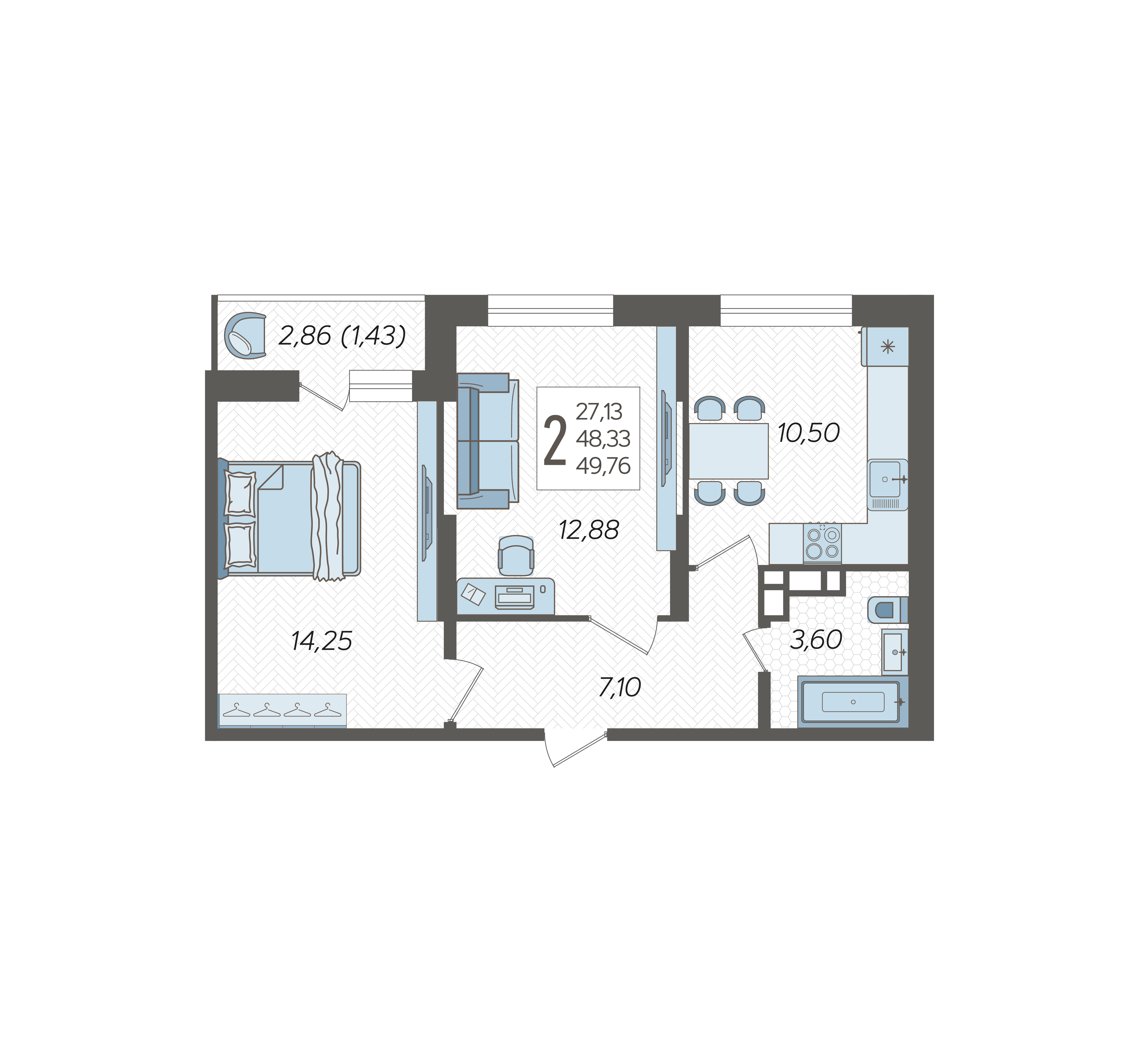 2-комнатная квартира №152, 49.7600 м²