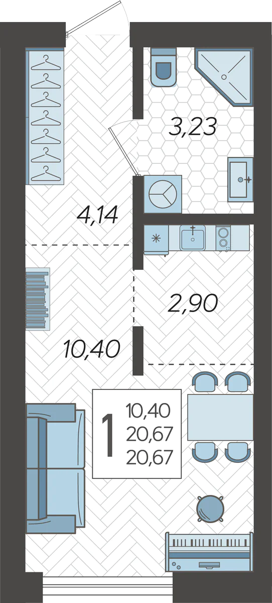 Студия №11, 20.6700 м²
