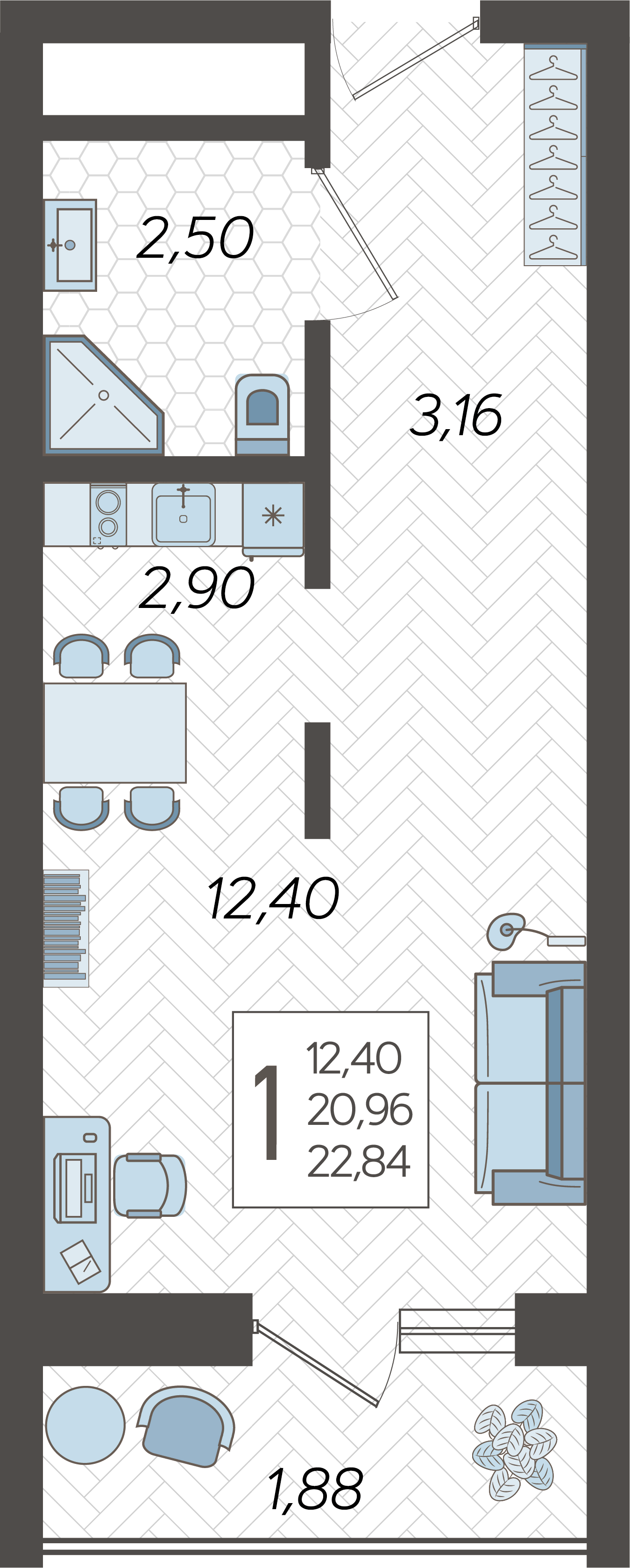 Студия №76, 23.1000 м²