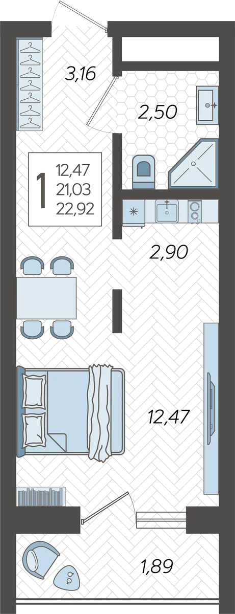 Студия №185, 22.9200 м²
