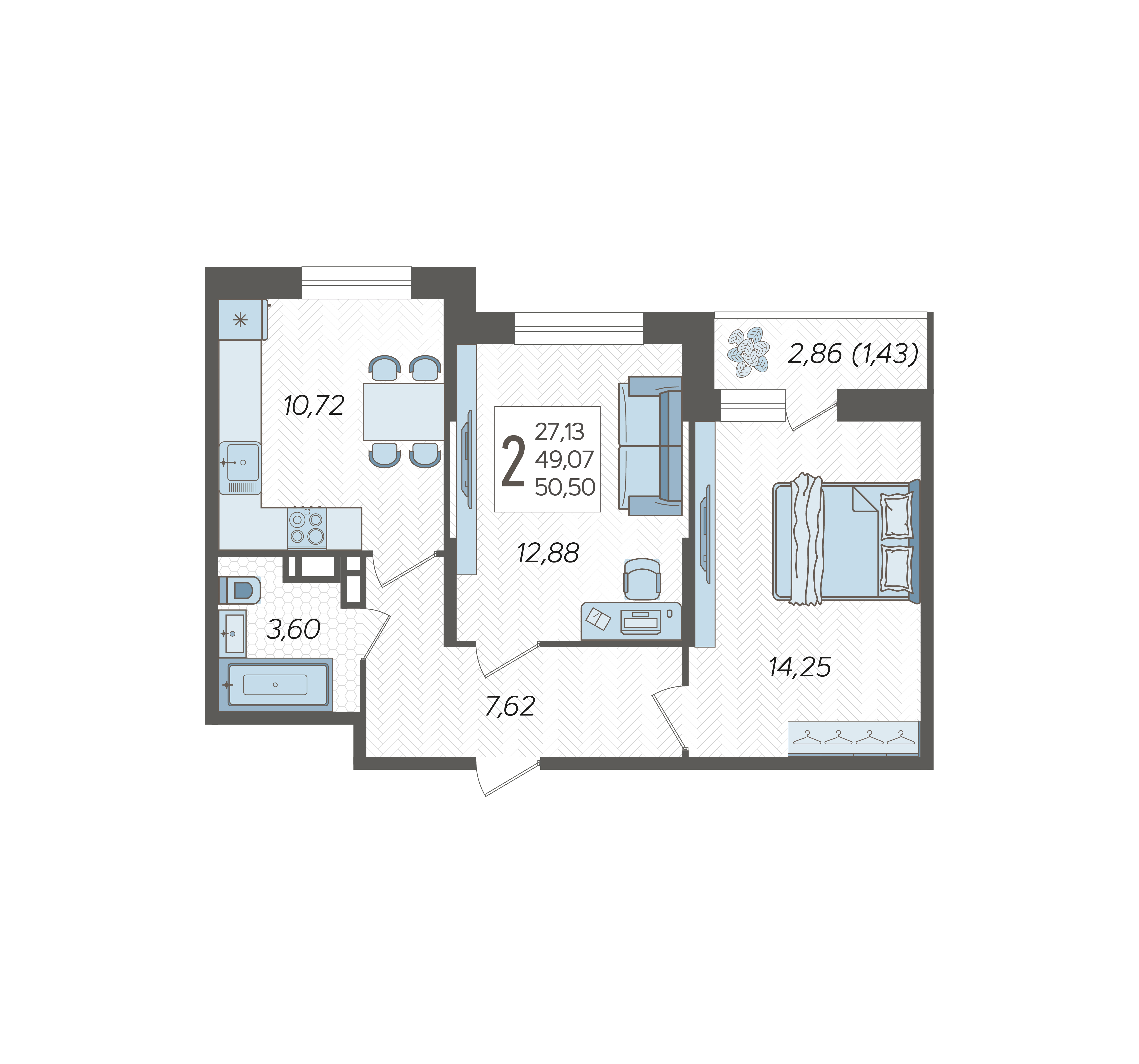 2-комнатная квартира №271, 50.5000 м²