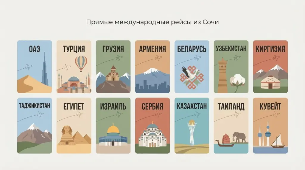 Список стран с прямыми рейсами из Сочи