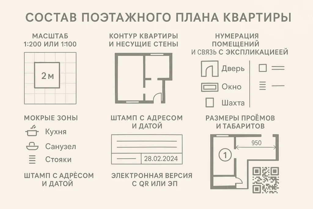 Состав поэтажного плана квартиры