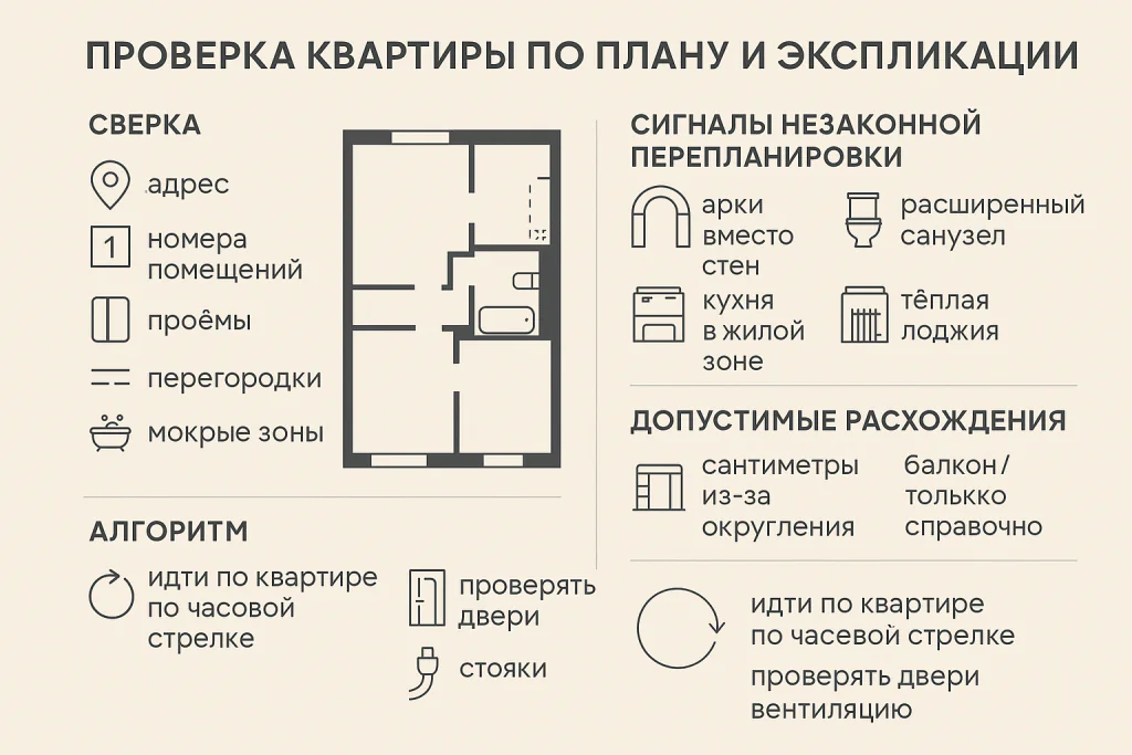 Проверка квартиры по плану, экспликации