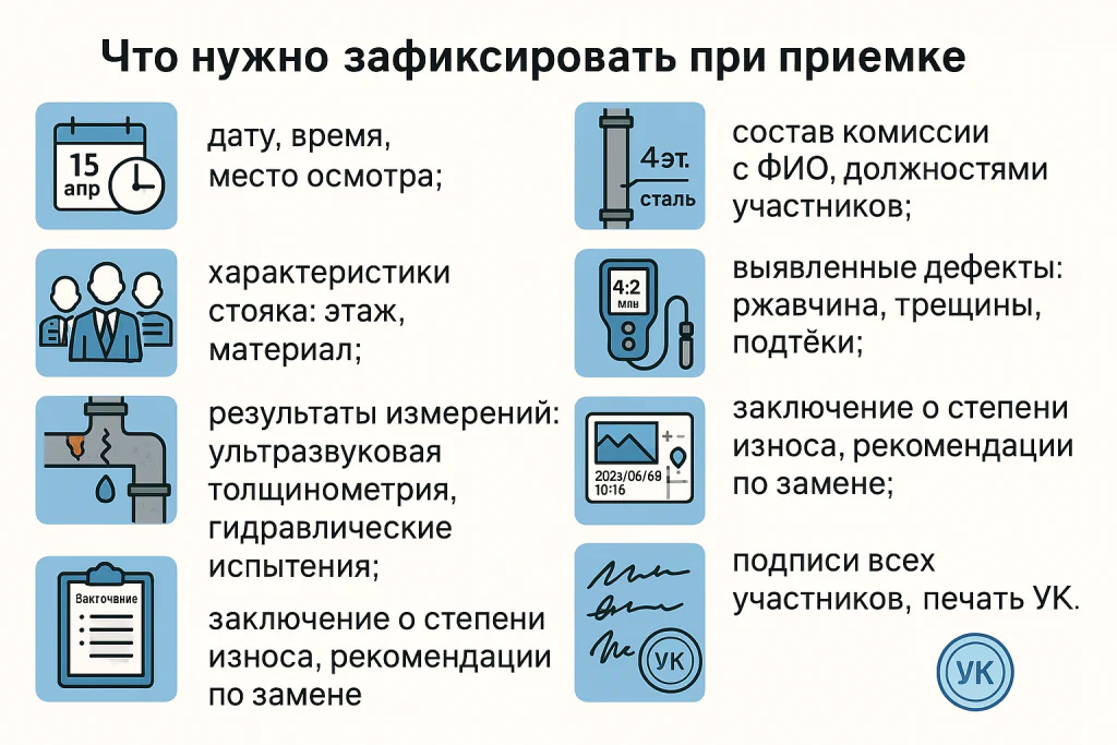 Осмотр, фотофиксация, акт состояния стояка