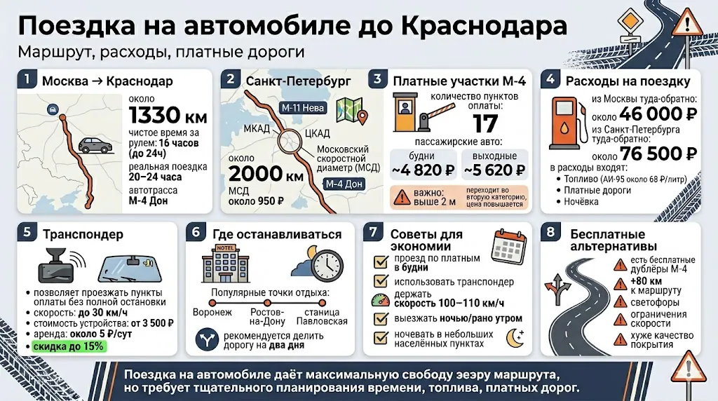 Поездка на автомобиле до Краснодара
